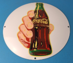 Coca Cola Porcelain Sign Vintage – Service Beverage Button Gas Pump Sign