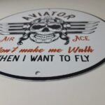 Vintage Air Ace Sign – Fly Aviation Aviator Skull Service Gas Porcelain Sign - Image 11