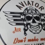 Vintage Air Ace Sign – Fly Aviation Aviator Skull Service Gas Porcelain Sign - Image 6