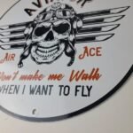 Vintage Air Ace Sign – Fly Aviation Aviator Skull Service Gas Porcelain Sign - Image 10