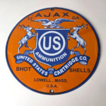 Vintage Ajax Ammunition Sign – Firearm Shotguns Porcelain Gas Ammunition Sign - Image 12