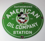 Vintage American Gasoline Porcelain Sign – Mickey Mouse Gas Pump Plate Sign