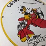 Vintage Cessna Aircraft Sign – Mickey Mouse Gas Pump Airplane Porcelain Sign - Image 6