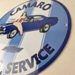 Vintage Chevrolet Sign – Porcelain Camaro 69 SS Gas Pump Auto Pinup Girl Sign - Image 13