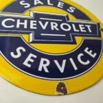 Vintage Chevrolet Sign – Sales Service Automobile Motors Gas Pump Porcelain Sign - Image 11