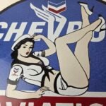 Vintage Chevron Gasoline Sign – Aviation Gas Motor Oil Auto Pump Porcelain Sign - Image 3