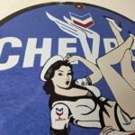 Vintage Chevron Gasoline Sign – Aviation Gas Motor Oil Auto Pump Porcelain Sign - Image 5