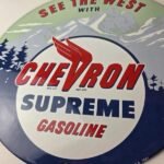 Vintage Chevron Gasoline Sign – See the West Gas Pump Service Porcelain Sign - Image 4