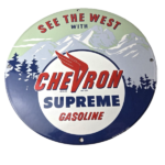 Vintage Chevron Gasoline Sign – See the West Gas Pump Service Porcelain Sign - Image 2