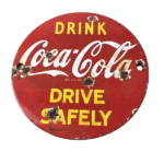 Vintage Coca Cola Porcelain Sign – Drive Safely Soda Pop Gas Pump Service Sign - Image 2