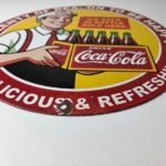 Vintage Coca Cola Porcelain Sign – Ice Cold Soda Bottles Gas Pump Service Sign - Image 10