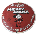 Vintage Coca Cola Sign – Refreshing Soda Mickey Mouse Gas Porcelain Disney Sign - Image 2