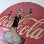Vintage Coca Cola Soda Sign – Advertisement Popeye Store Porcelain Gas Sign - Image 12