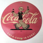 Vintage Coca Cola Soda Sign – Advertisement Popeye Store Porcelain Gas Sign - Image 15