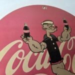 Vintage Coca Cola Soda Sign – Advertisement Popeye Store Porcelain Gas Sign - Image 5