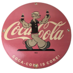 Vintage Coca Cola Soda Sign – Advertisement Popeye Store Porcelain Gas Sign - Image 2