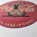 Vintage Coca Cola Soda Sign – Advertisement Popeye Store Porcelain Gas Sign - Image 10