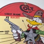 Vintage Colt Fire Arms Sign – Donald Duck Revolvers Pistols Guns Gas Pump Sign - Image 5