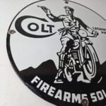 Vintage Colt Firearms Porcelain Sign – Guns Motorcycle Gas Service Pump Sign - Image 6