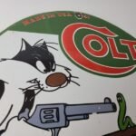 Vintage Colt Firearms Sign – Cat Revolver Gun Shop Ammo Porcelain Gas Pump Sign - Image 5