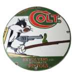 Vintage Colt Firearms Sign – Cat Revolver Gun Shop Ammo Porcelain Gas Pump Sign - Image 2