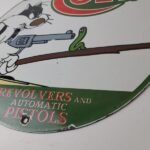 Vintage Colt Firearms Sign – Cat Revolver Gun Shop Ammo Porcelain Gas Pump Sign - Image 10