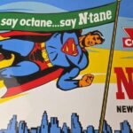 Vintage Conoco Gasoline Sign – Porcelain Gas Pump Superman Comic Figure Sign - Image 3