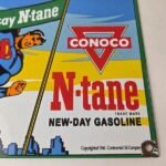 Vintage Conoco Gasoline Sign – Porcelain Gas Pump Superman Comic Figure Sign - Image 4