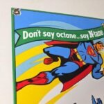 Vintage Conoco Gasoline Sign – Porcelain Gas Pump Superman Comic Figure Sign - Image 5