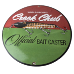 Vintage Creek Chub Bait Caster Sign – Lures Cabin Fishing Porcelain Gas Oil Sign - Image 2