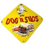 Vintage Dog n Suds Sign – Root Beer Gas Service Station Fast Food Porcelain Sign - Image 2