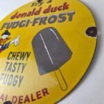 Vintage Donald Duck Fudgi Frost Sign – Walt Disney Popsicle Gas Porcelain Sign - Image 13