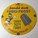Vintage Donald Duck Fudgi Frost Sign – Walt Disney Popsicle Gas Porcelain Sign - Image 15