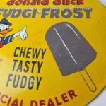 Vintage Donald Duck Fudgi Frost Sign – Walt Disney Popsicle Gas Porcelain Sign - Image 4