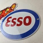 Vintage Esso Gasoline Porcelain Sign – Gas Service Station Auto Tiger Tank Sign - Image 13
