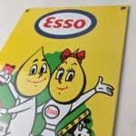 Vintage Esso Gasoline Porcelain Sign – Oil Drop Boy Scooter Vespa Gas Pump Sign - Image 12