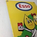 Vintage Esso Gasoline Porcelain Sign – Oil Drop Boy Scooter Vespa Gas Pump Sign - Image 5