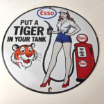 Vintage Esso Gasoline Sign – Ad Pump Service Attendant Gas Tank Porcelain Sign - Image 15