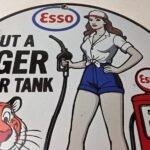 Vintage Esso Gasoline Sign – Ad Pump Service Attendant Gas Tank Porcelain Sign - Image 4