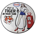Vintage Esso Gasoline Sign – Ad Pump Service Attendant Gas Tank Porcelain Sign - Image 2
