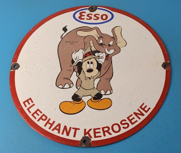 Vintage Esso Gasoline Sign – Mickey Mouse Gas Service Station Porcelain Sign