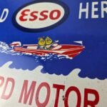 Vintage Esso Gasoline Sign – Outboard Oil Sold Here Gas Service Porcelain Sign - Image 4