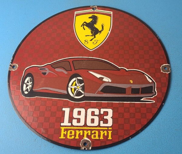 Vintage Ferrari Sports Car Sign – Sales Service Dealer Gas Porcelain Sign