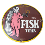 Vintage Fisk Tires Sign – Automobile Car Sales Service Gas Pump Porcelain Sign