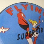 Vintage Flying A Gasoline Sign – Aviation Super Girl Porcelain Gas Pump Sign - Image 5