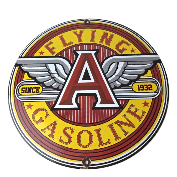 vintage-flying-a-gasoline-sign-gas-oil-service-station-pump-advertising-sign-306413709467-600x600-1.png Vintage Flying A Gasoline Sign – Gas Oil Service Station Pump Advertising Sign - Image 1