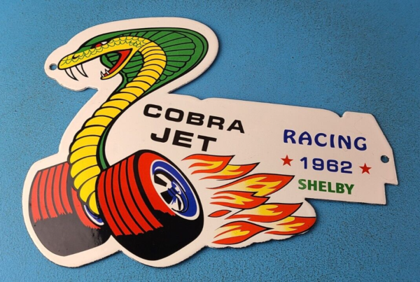 Vintage Ford Motors Sign – Cobra Jet Sales Service Shelby Porcelain Gas Oil Sign