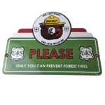 Vintage Forest Service Sign – Smokey Bear Please Prevent Gas Porcelain Sign