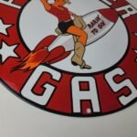 Vintage Frontier Gasoline Sign – Pinup Cowgirl Sign Gas Oil Pump Porcelain Sign - Image 8