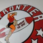 Vintage Frontier Gasoline Sign – Pinup Cowgirl Sign Gas Oil Pump Porcelain Sign - Image 9